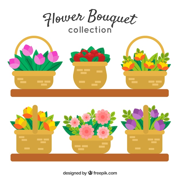 Vecteur gratuit collection de bouquets de fleurs dans le style plat