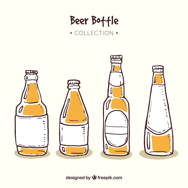 Vecteur gratuit collection de bouteilles de bière dessinés à la main