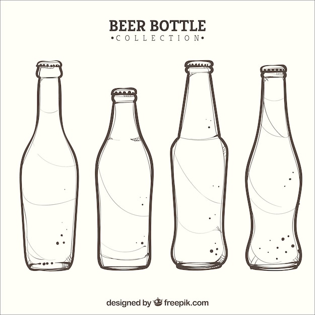 Vecteur gratuit collection de bouteilles de bière dessinés à la main