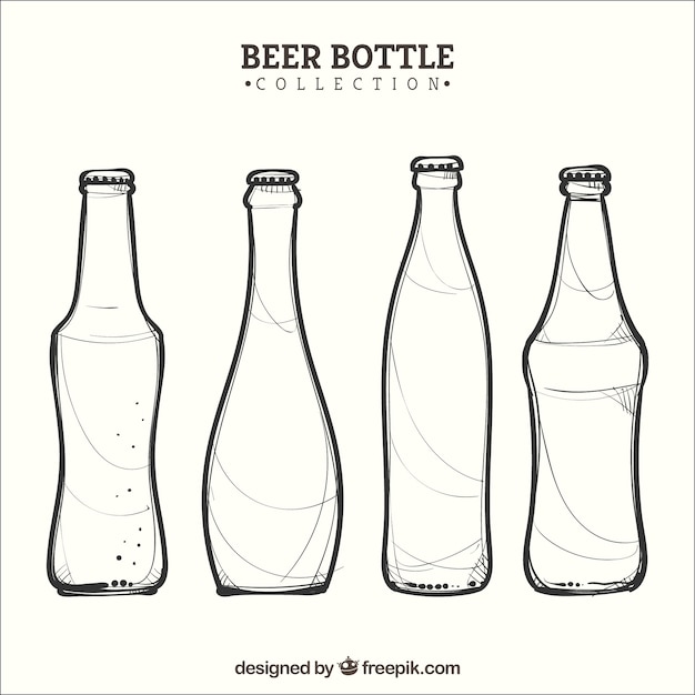 Vecteur gratuit collection de bouteilles de bière dessinés à la main