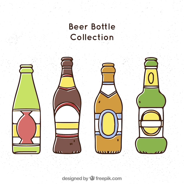 Vecteur gratuit collection de bouteilles de bière dessinés à la main