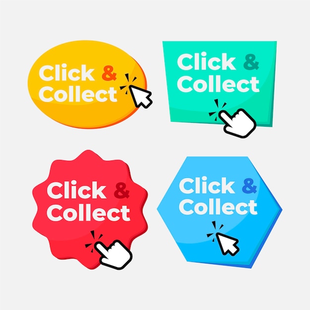 Vecteur gratuit collection de boutons click and collect