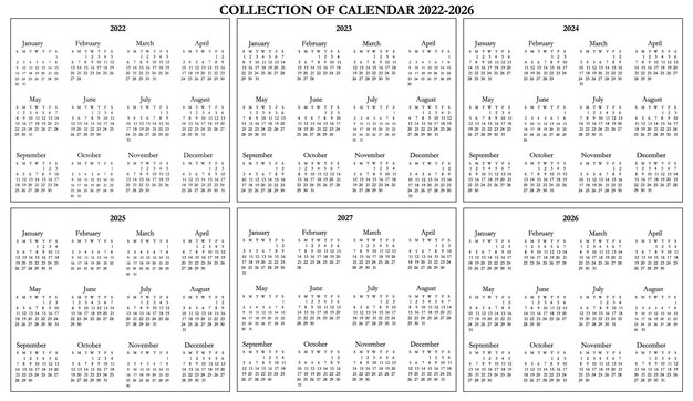Collection de calendrier noir et blanc 2022-2026