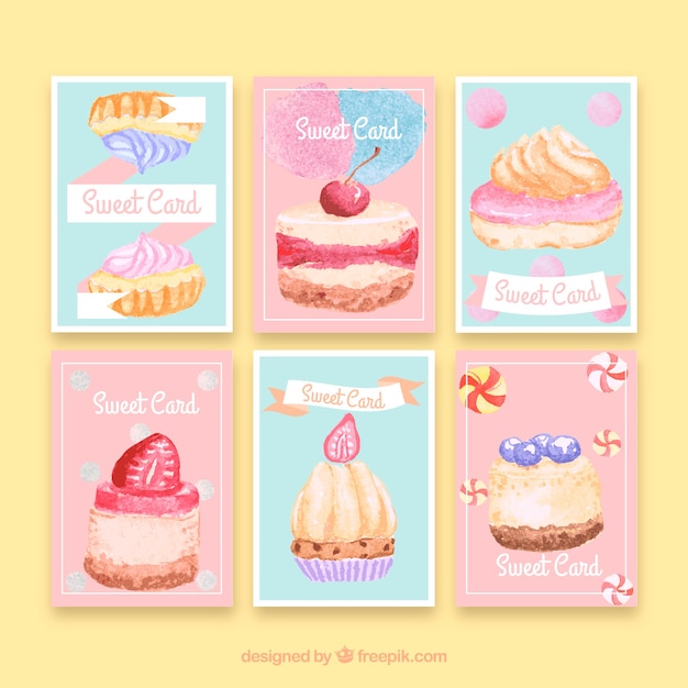 Vecteur gratuit collection de cartes de dessert aquarelle