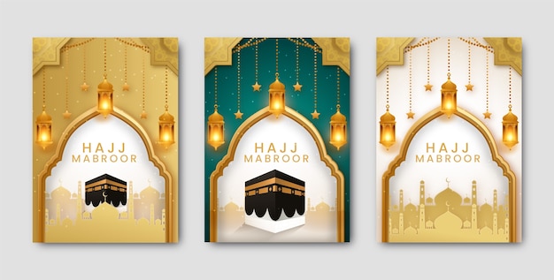 Vecteur gratuit collection de cartes de hajj mubarak réalistes