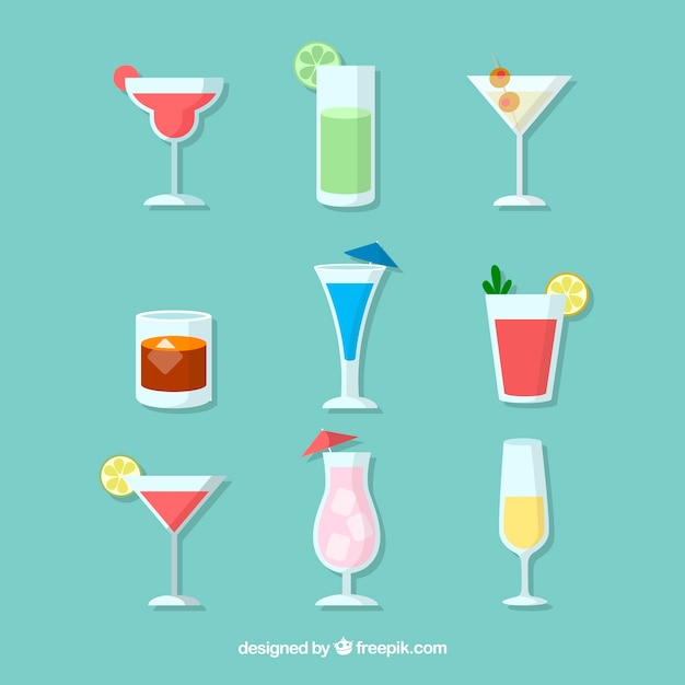 Vecteur gratuit collection de cocktails avec un design plat