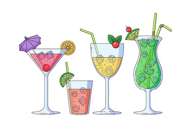 Vecteur gratuit collection de cocktails dessinés à la main