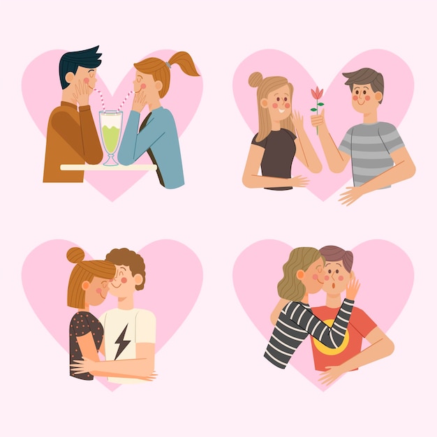 Vecteur gratuit collection de couple de saint valentin dessinés à la main