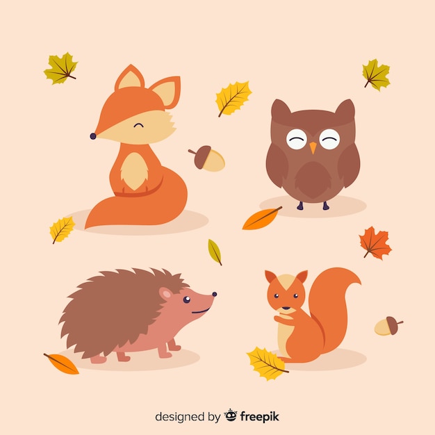 Collection de design plat animaux de la forêt en automne