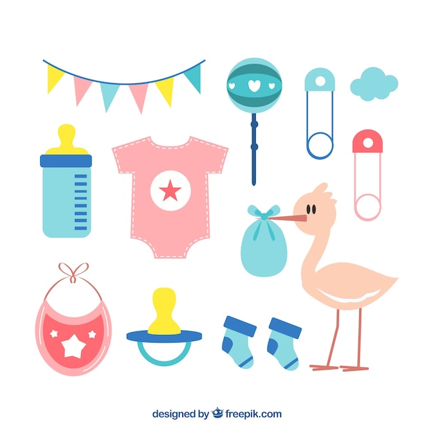 Collection d&#39;éléments de bébé dans un style dessiné à la main