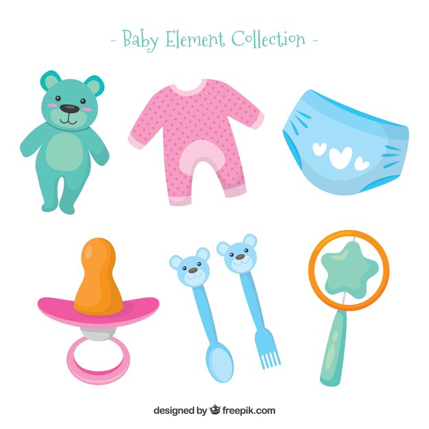 Collection d&#39;éléments de bébé dans un style plat