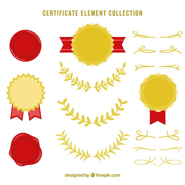 Collection d&#39;éléments de certificat en couleur dorée