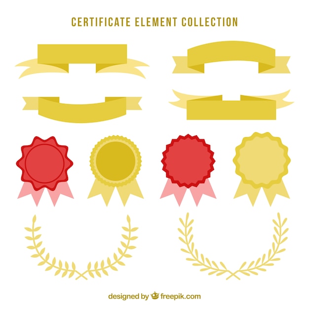 Collection d&#39;éléments de certificat en couleur dorée