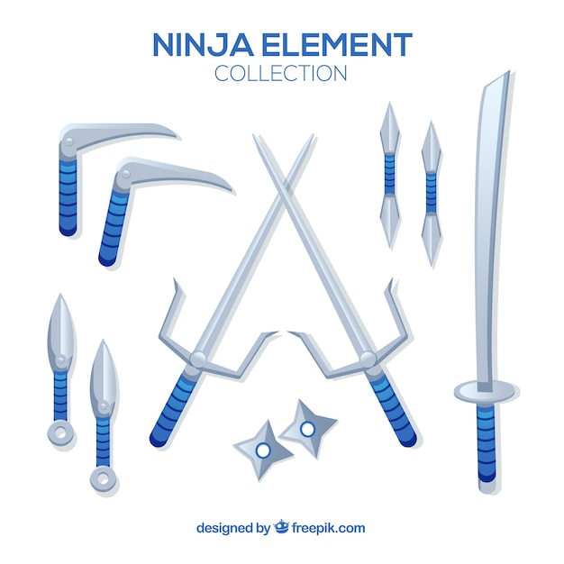 Vecteur gratuit collection d&#39;éléments ninja avec un design plat