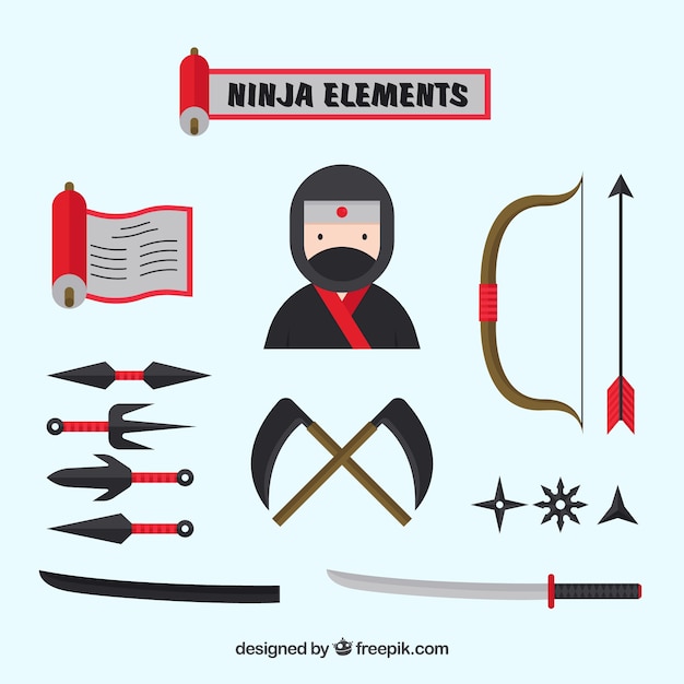 Vecteur gratuit collection d&#39;éléments plats ninja