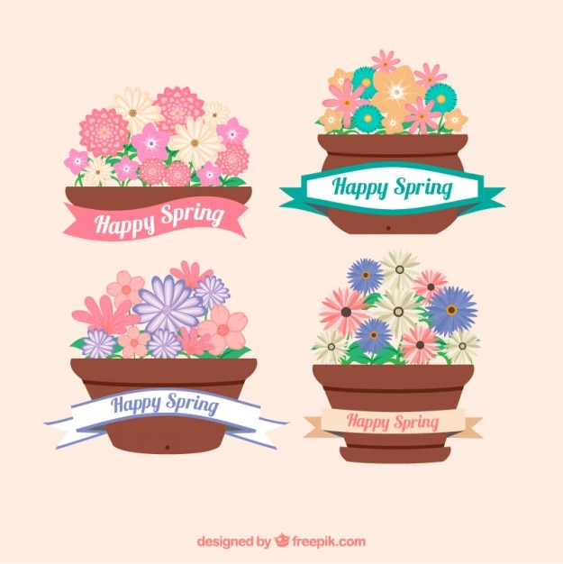 Vecteur gratuit collection flowerpot spring