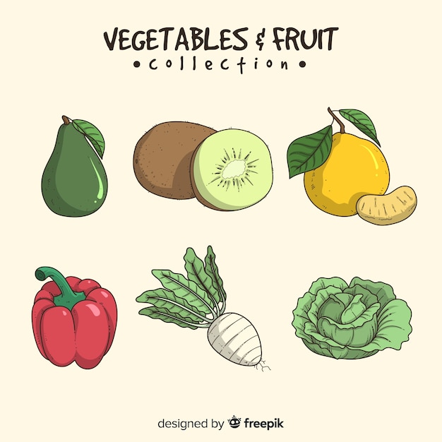 Vecteur gratuit collection de fruits et légumes simples dessinés à la main