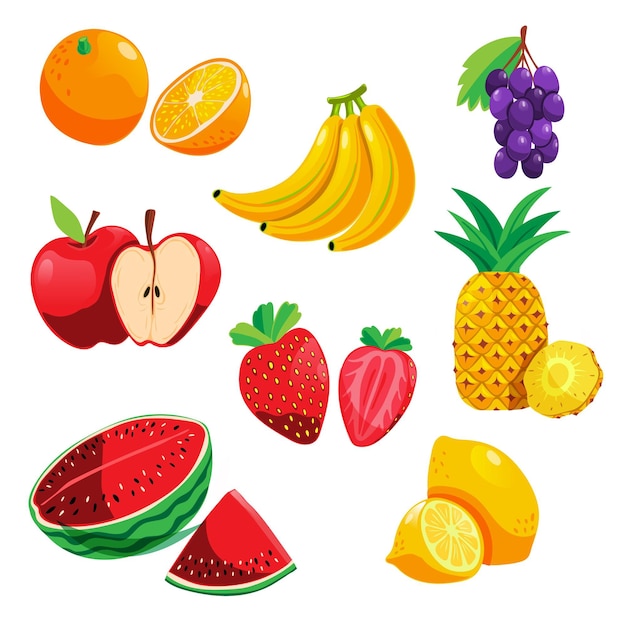 Vecteur gratuit collection de fruits plats biologiques