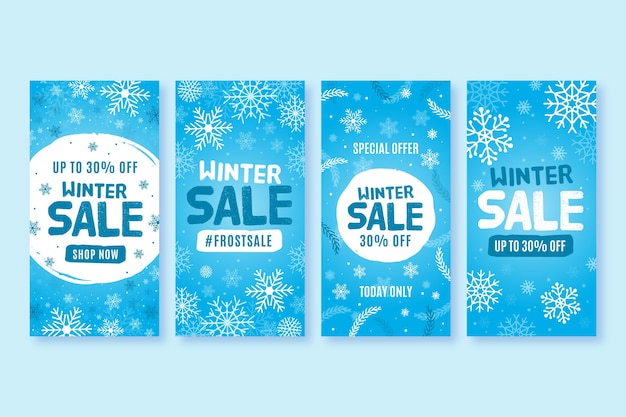 Vecteur gratuit collection d'histoires instagram de soldes d'hiver