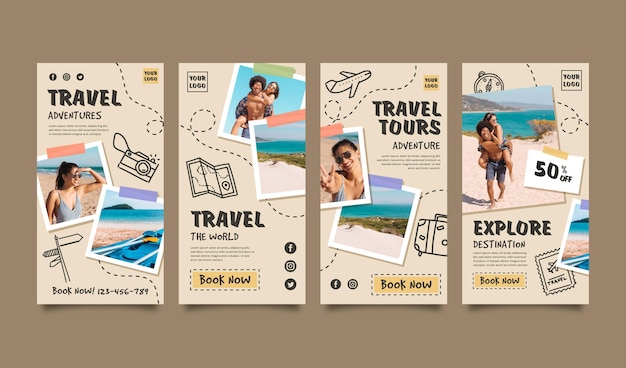 Vecteur gratuit collection d'histoires instagram de voyage