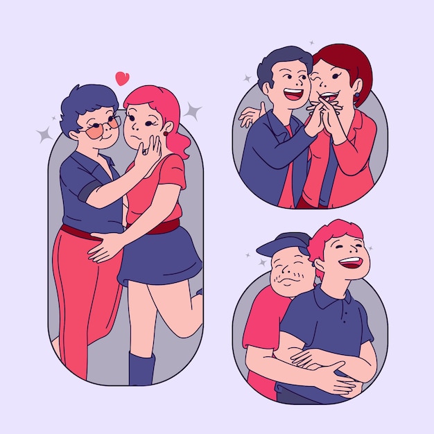 Vecteur gratuit collection d'illustrations de couples d'amoureux