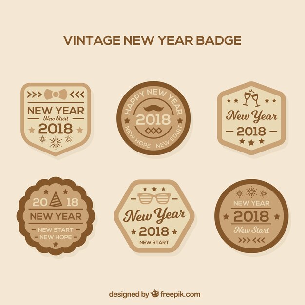 Collection d&#39;insignes Vintage nouvel an 2018 en marron