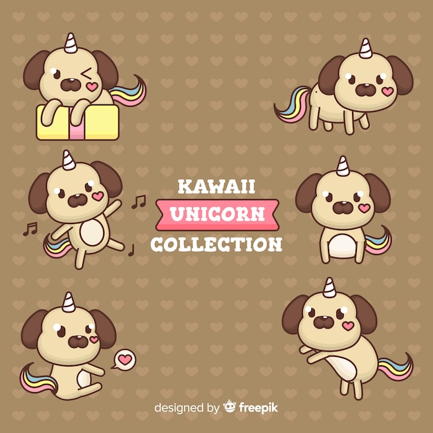 Vecteur gratuit collection de licornes kawaii dessinées à la main