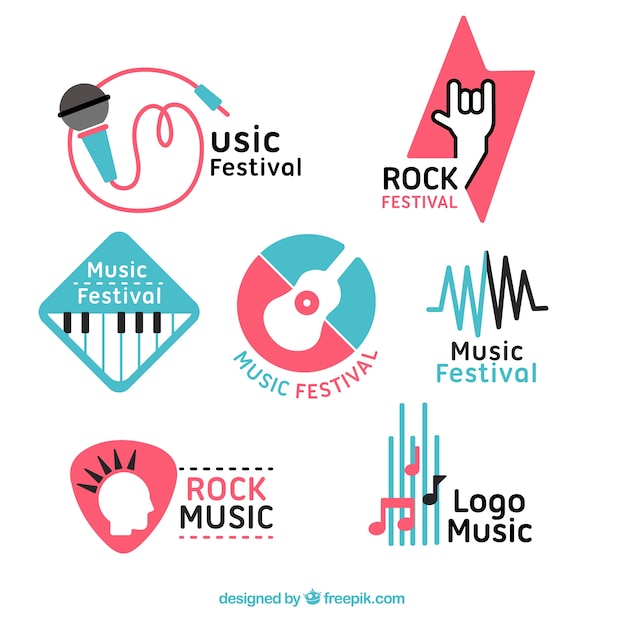 Vecteur gratuit collection de logo de festival de musique avec un design plat