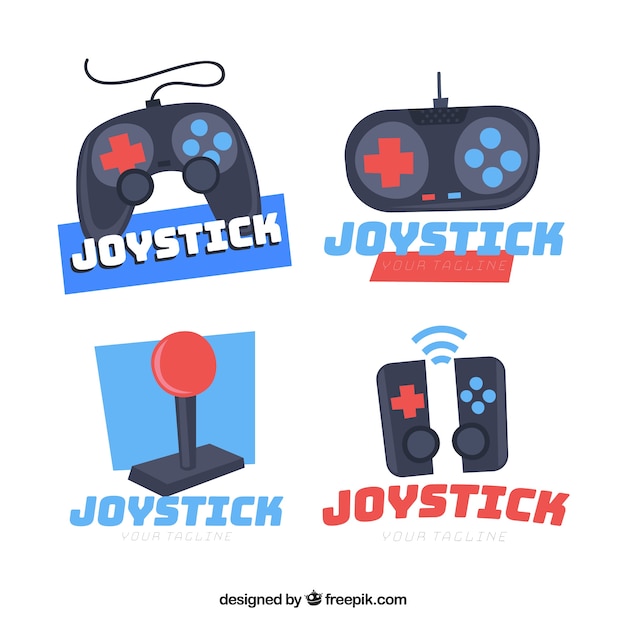 Vecteur gratuit collection de logo de joystick avec un design plat