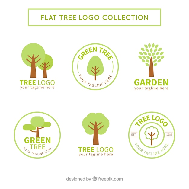 Vecteur gratuit collection de logos d'arbre dans le style plat