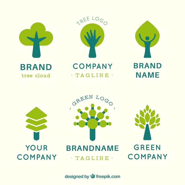 Vecteur gratuit collection de logos d'arbre dans le style plat