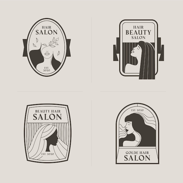 Collection de logos de salon de coiffure dessinés à la main