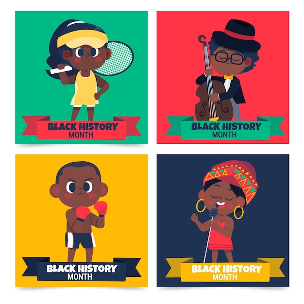 Vecteur gratuit collection de messages instagram du mois de l'histoire noire plate dessinée à la main