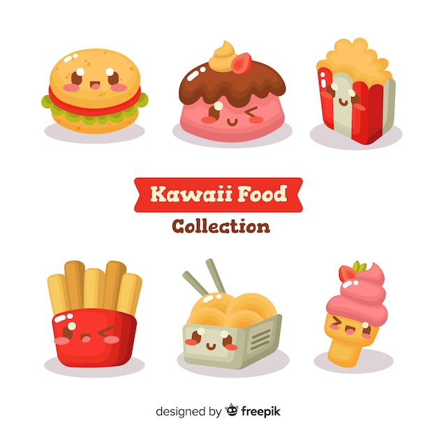 Vecteur gratuit collection de nourriture kawaii