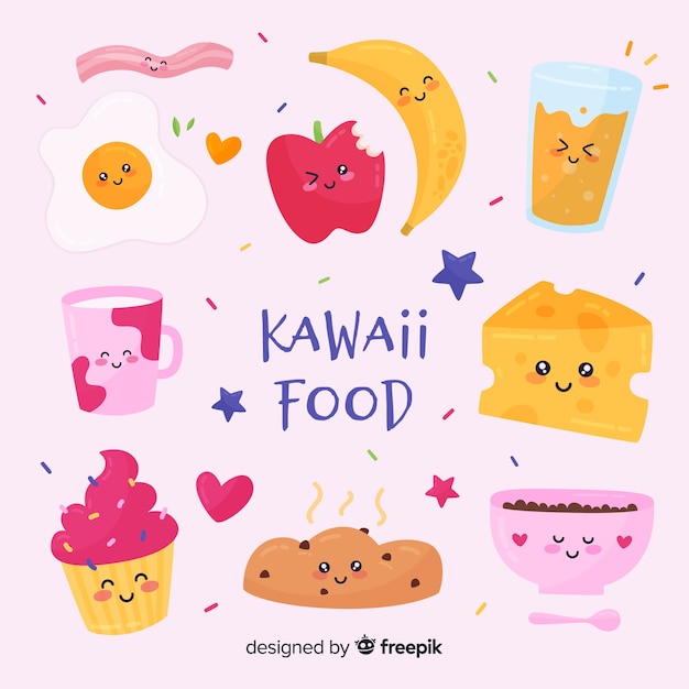 Vecteur gratuit collection de nourriture kawaii