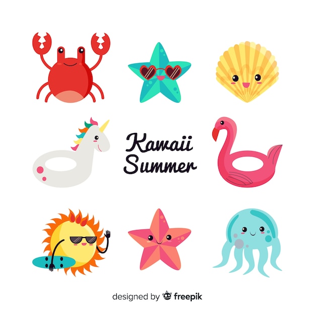 Vecteur gratuit collection de personnages d'été kawaii