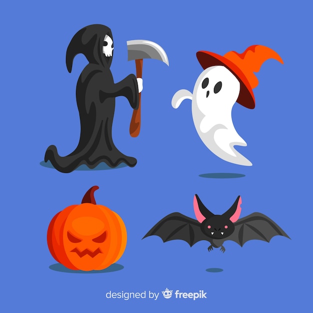 Vecteur gratuit collection de personnages halloween design plat