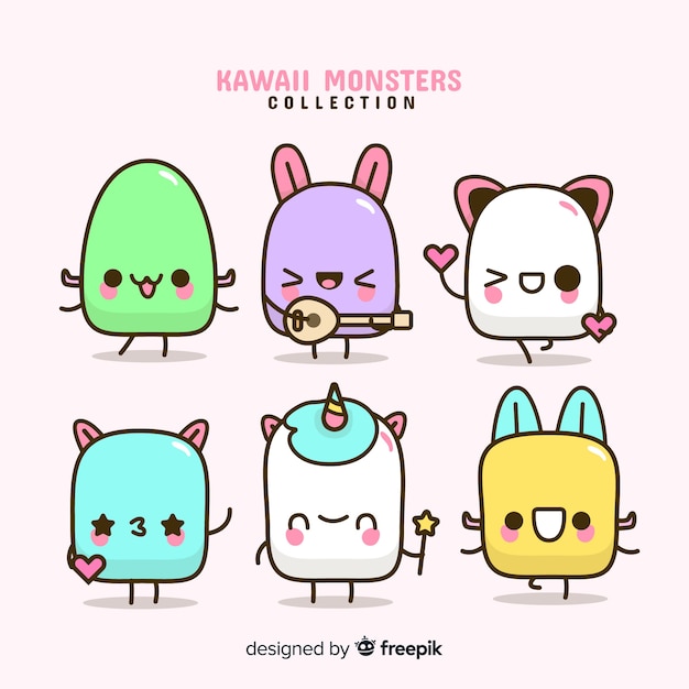 Vecteur gratuit collection de personnages kawaii