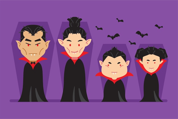 Vecteur gratuit collection de personnages de vampire design plat