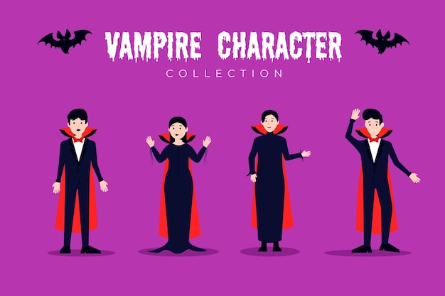 Vecteur gratuit collection de personnages de vampire design plat