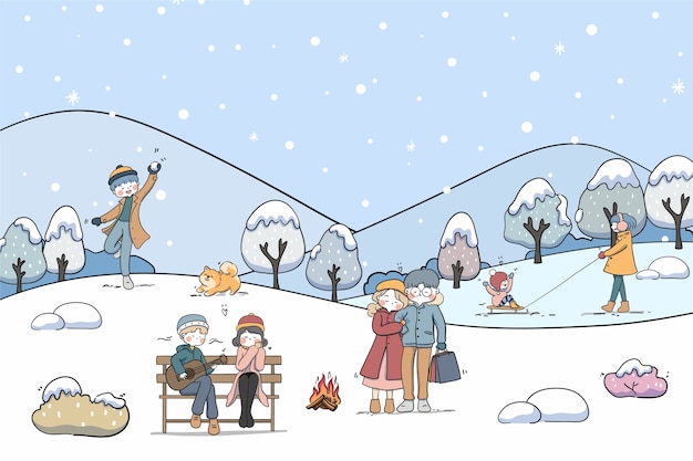 Vecteur gratuit collection de personnes d'hiver dessinées à la main