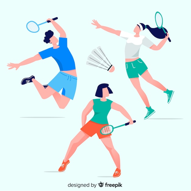 Vecteur gratuit collection de personnes jouant au badminton