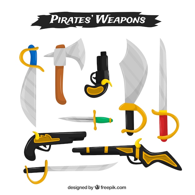 Vecteur gratuit collection plate d&#39;armes de pirate