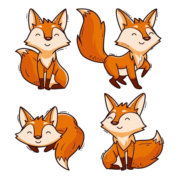 Collection de renard de dessin animé dessiné