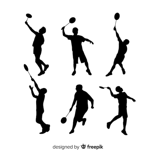 Vecteur gratuit collection de silhouette de joueur de badminton plat