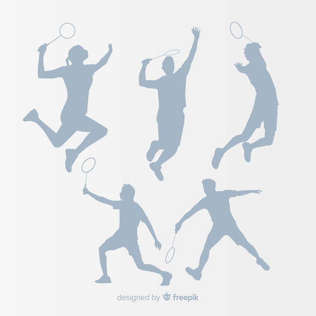 Vecteur gratuit collection de silhouette de joueur de badminton plat