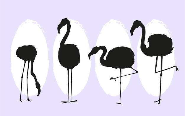 Vecteur gratuit collection de silhouettes de flamants plats