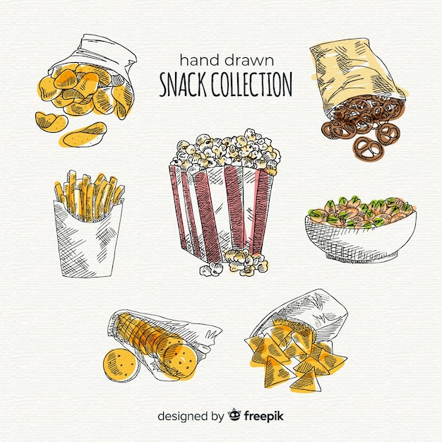 Vecteur gratuit collection de snacks savoureux