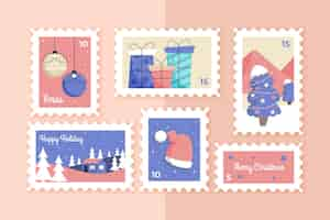 Vecteur gratuit collection de timbres de noël dessinés à la main