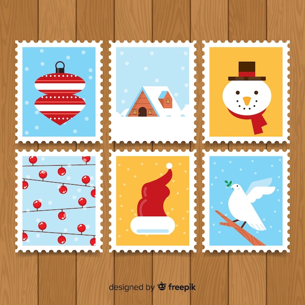 Vecteur gratuit collection de timbres de noël